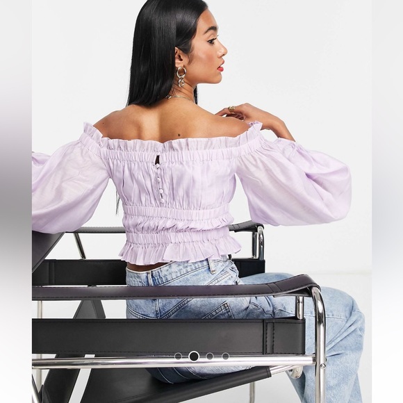 Lavender Off-Shoulder Crop Top - Picture 4 of 8